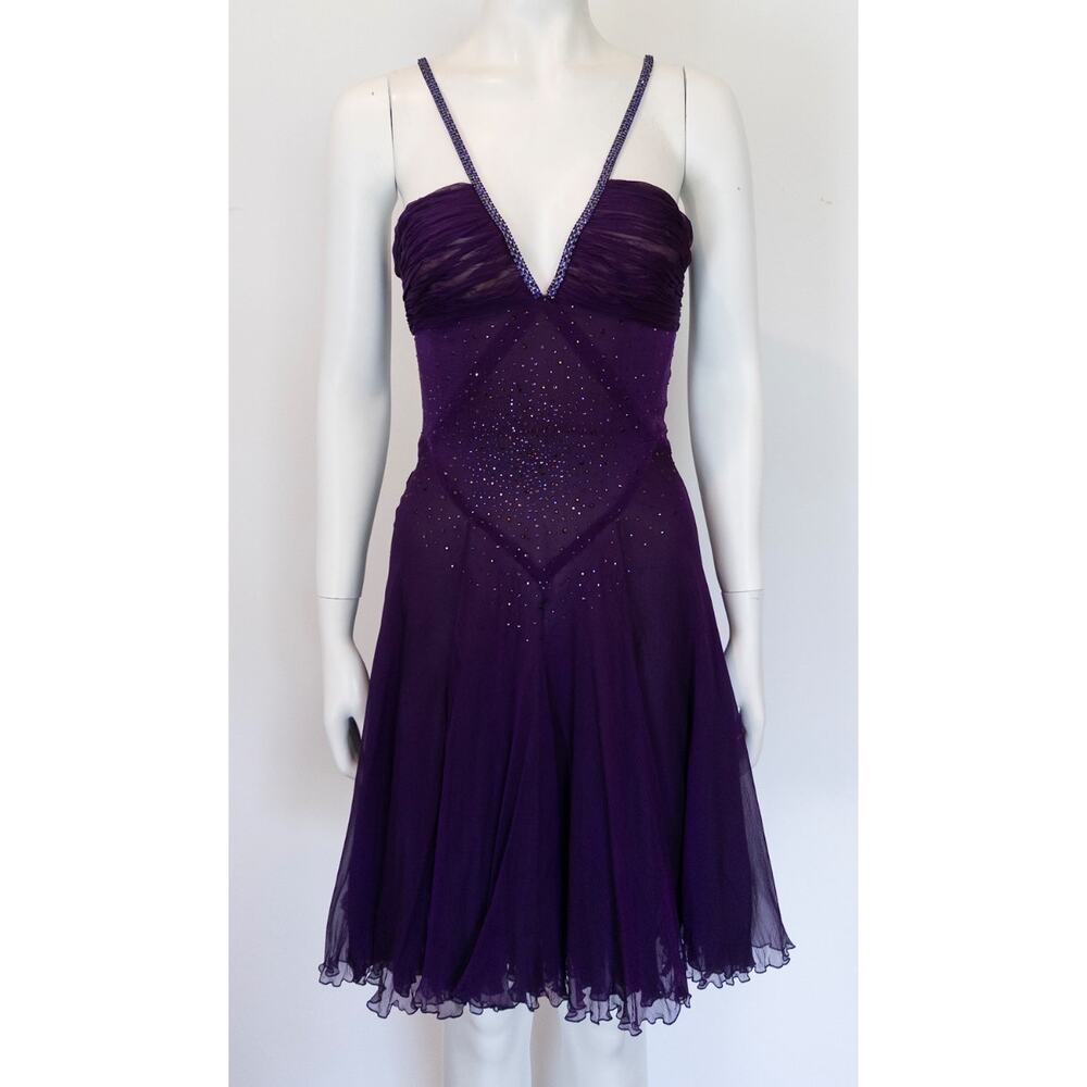 2007 Versace by Donatella Crystal Plunging Neckline  Purple Mini Dress
